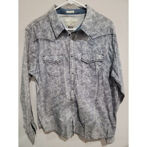 Cody James Mens XL Blue Paisley Pearl Snap Western Shirt Regular Fit Long Sleeve